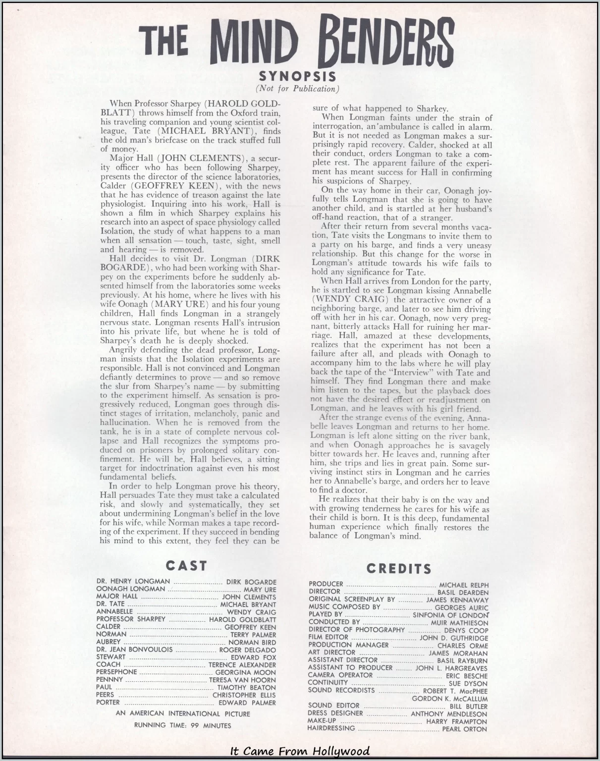 The Mind Benders 1963 Movie Pressbook page The Mind Benders 1963 Movie Pressbook page