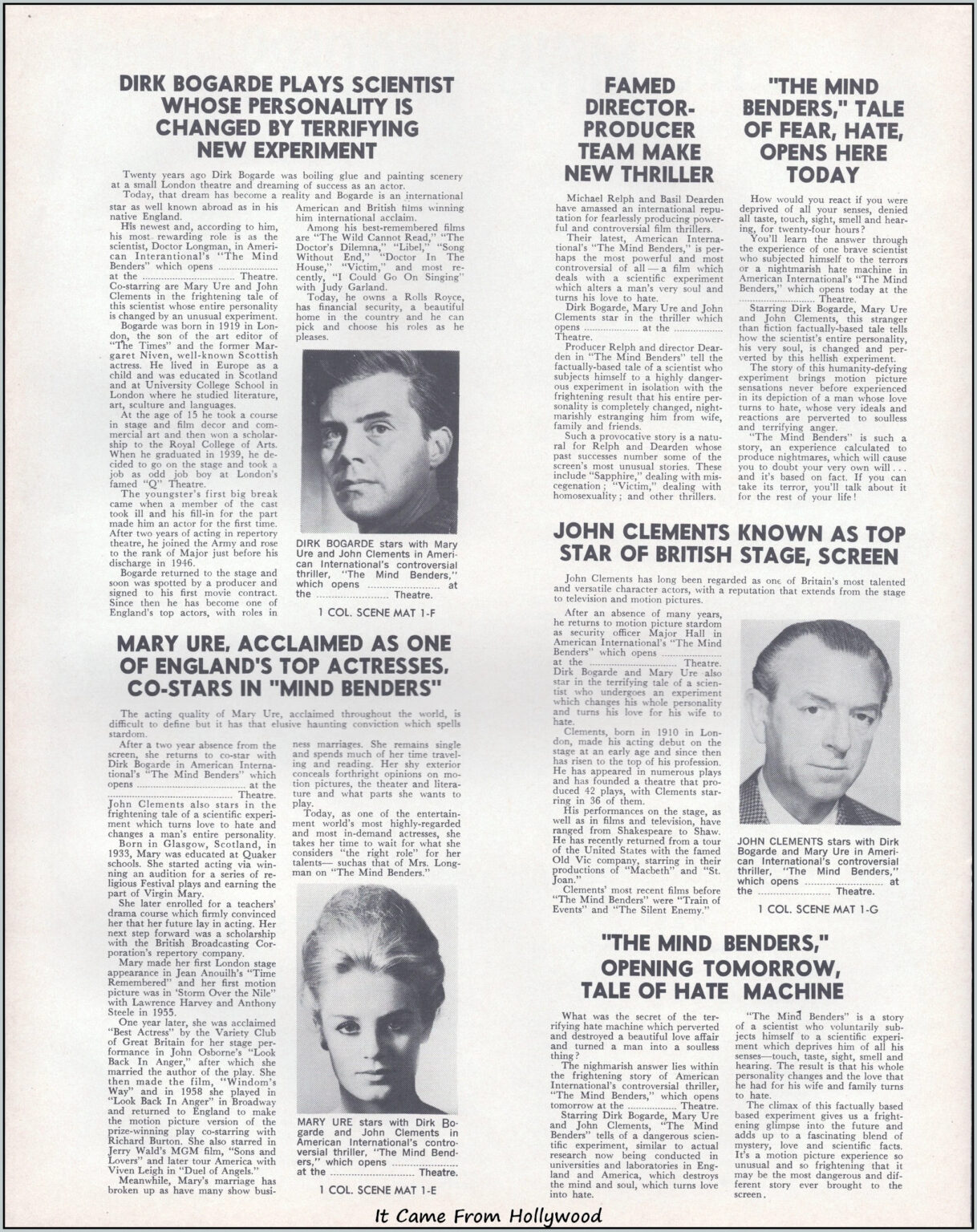 The Mind Benders 1963 Movie Pressbook page The Mind Benders 1963 Movie Pressbook page