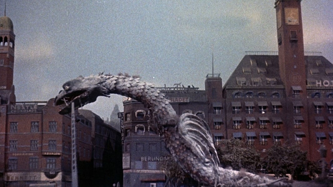 reptilicus movie scene with giant dragon walking city streets reptilicus movie scene with giant dragon walking city streets