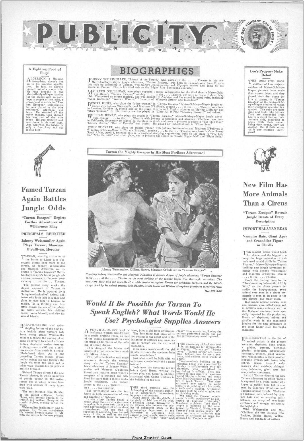 Tarzan Escapes 1936 movie pressbook