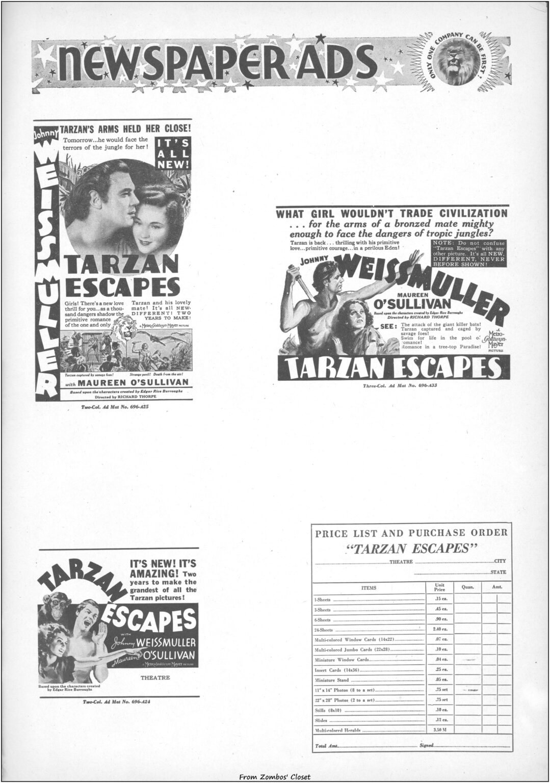 Tarzan Escapes 1936 movie pressbook