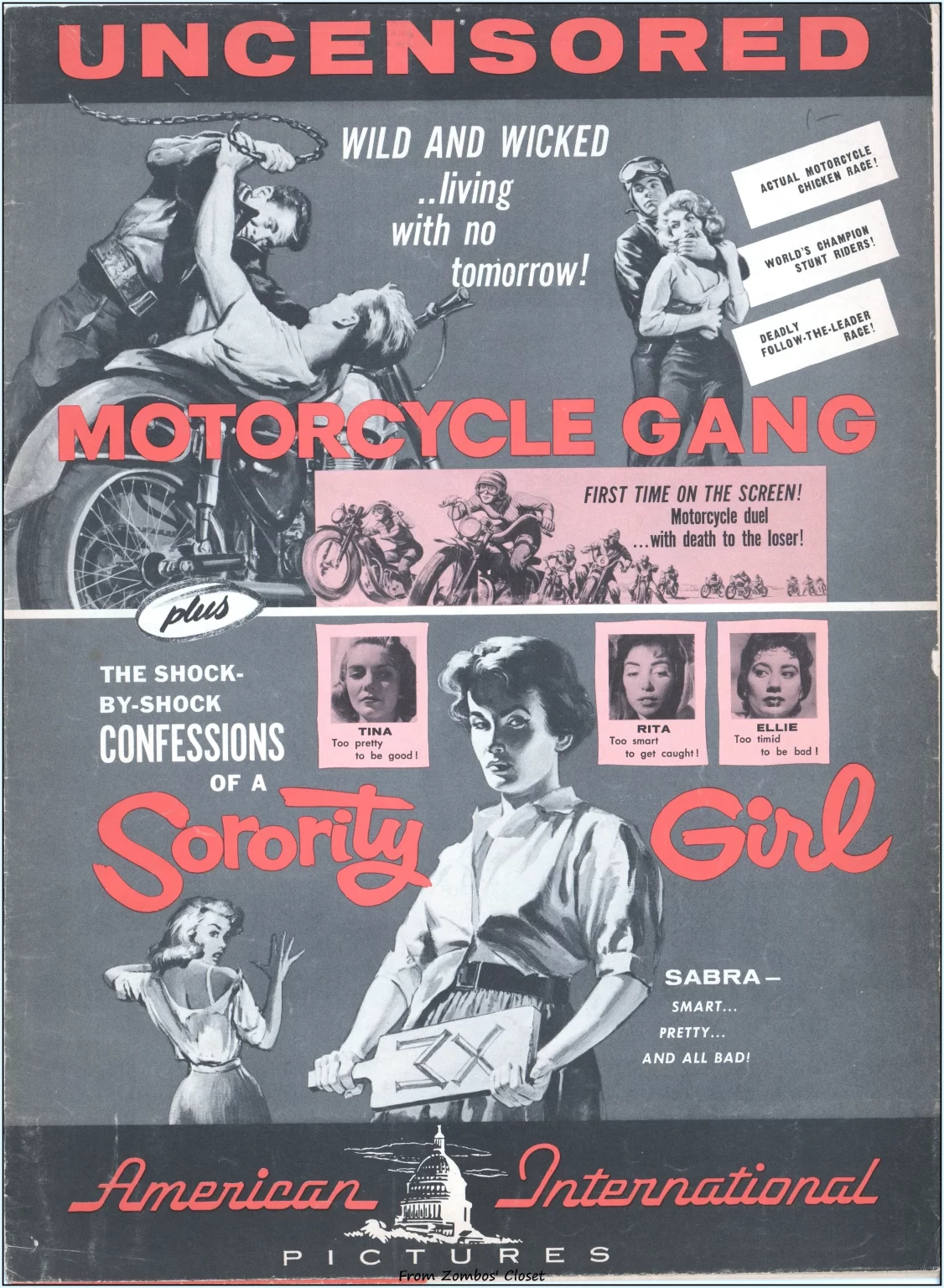 Double Bill pressbook for Motorcycle Gang and Sorority Girl Double Bill pressbook for Motorcycle Gang and Sorority Girl