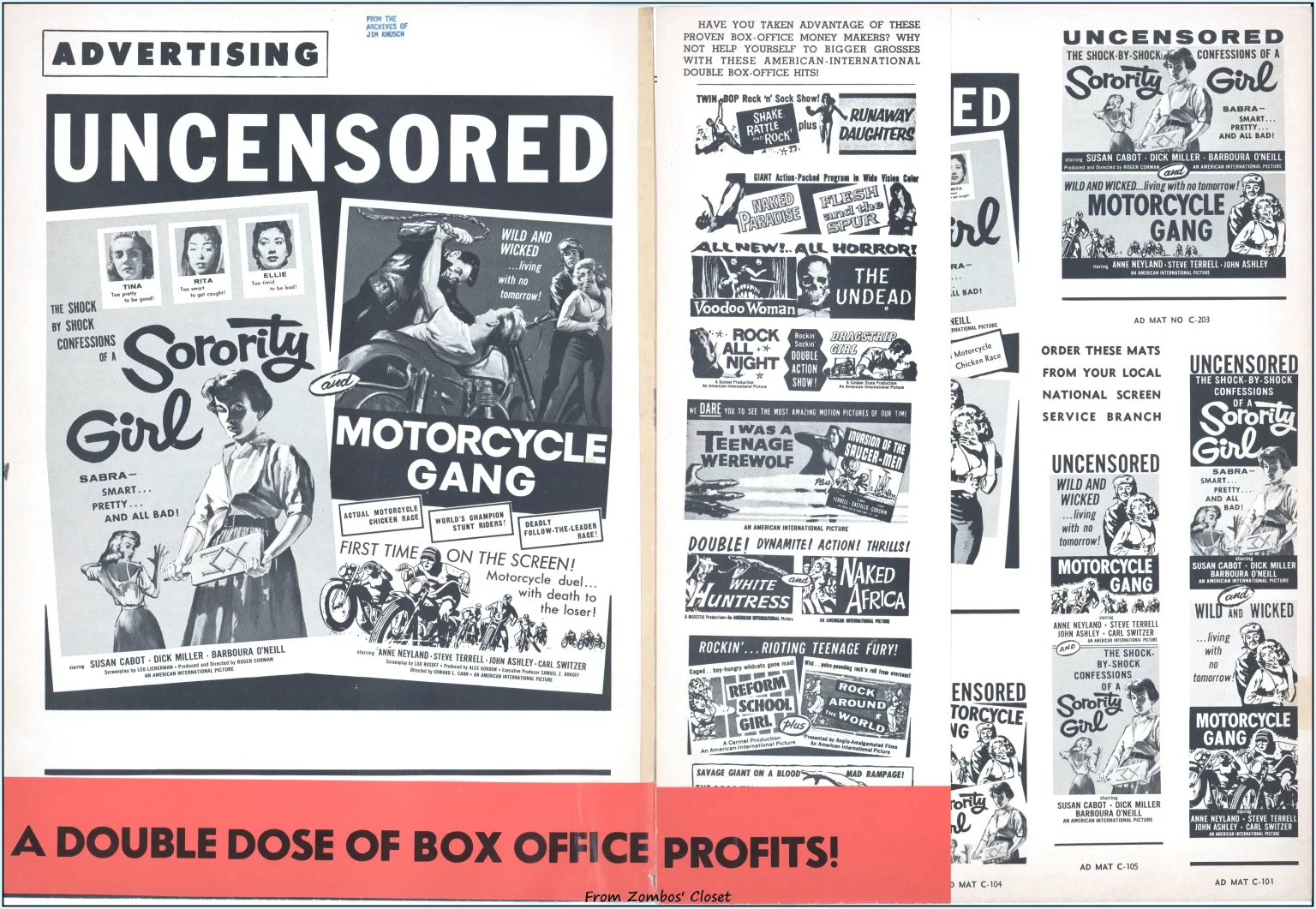 Double Bill pressbook for Motorcycle Gang and Sorority Girl Double Bill pressbook for Motorcycle Gang and Sorority Girl