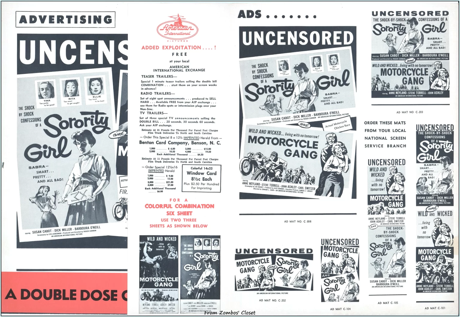 Double Bill pressbook for Motorcycle Gang and Sorority Girl Double Bill pressbook for Motorcycle Gang and Sorority Girl