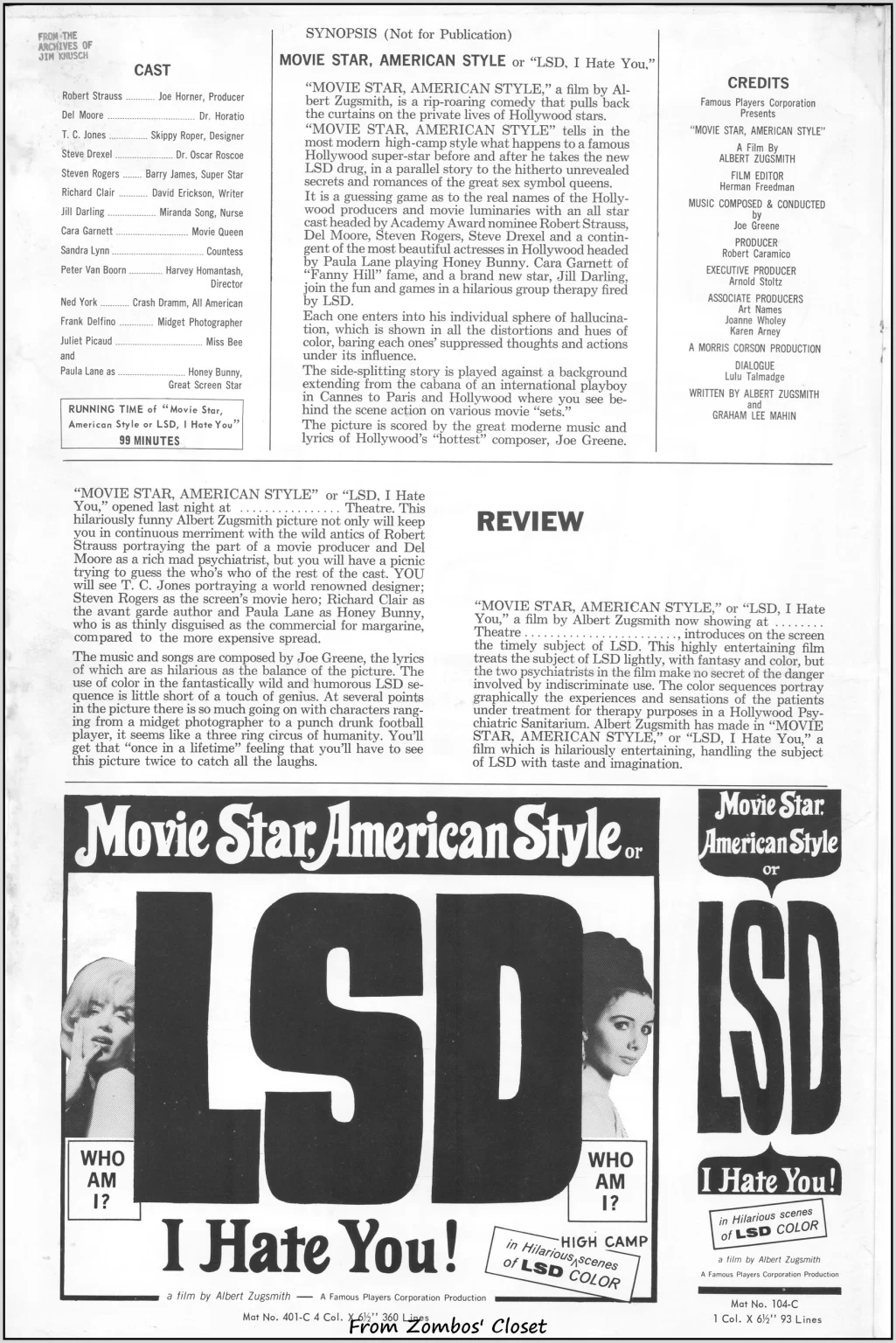Movie Star American Style or LSD movie pressbook Movie Star American Style or LSD movie pressbook