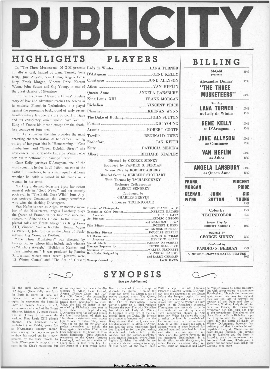 Three Musketeers 1948 pressbook