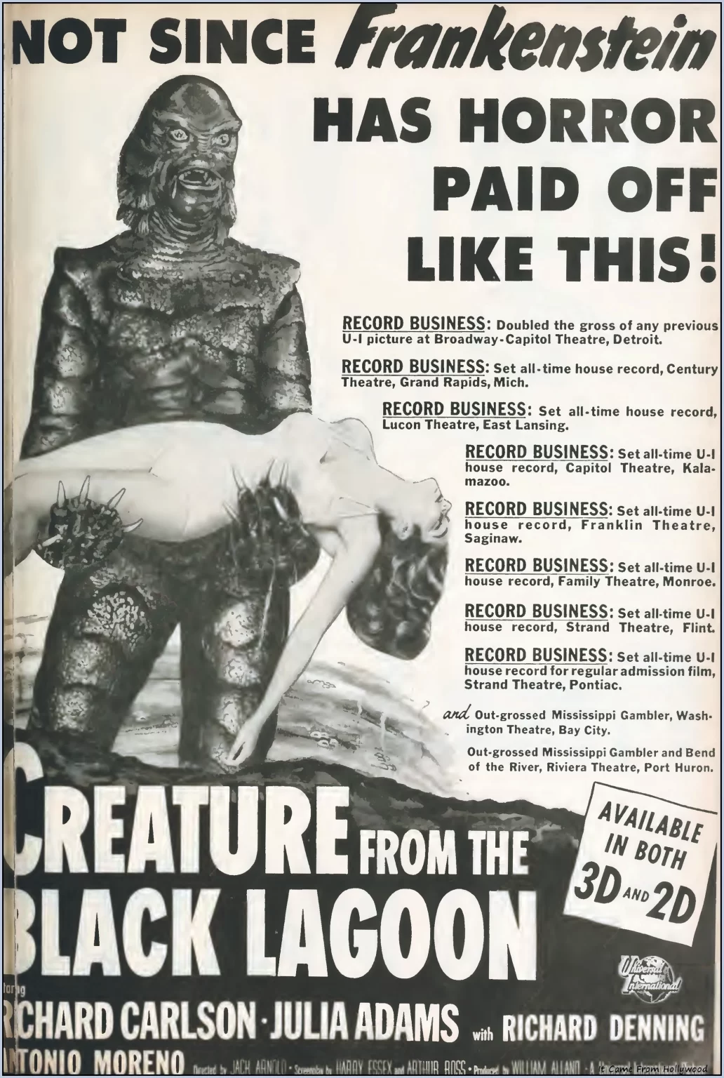 Box Office Magazine trade ad for Creature from the Black Lagoon