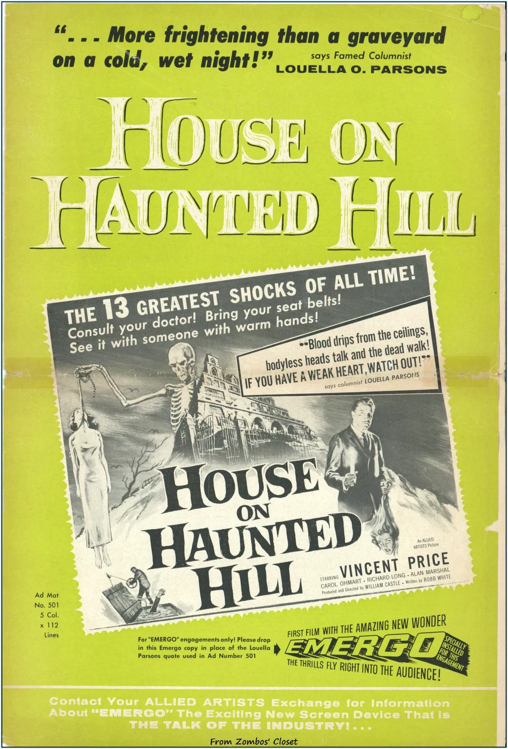 House on Haunted Hill pressbook
