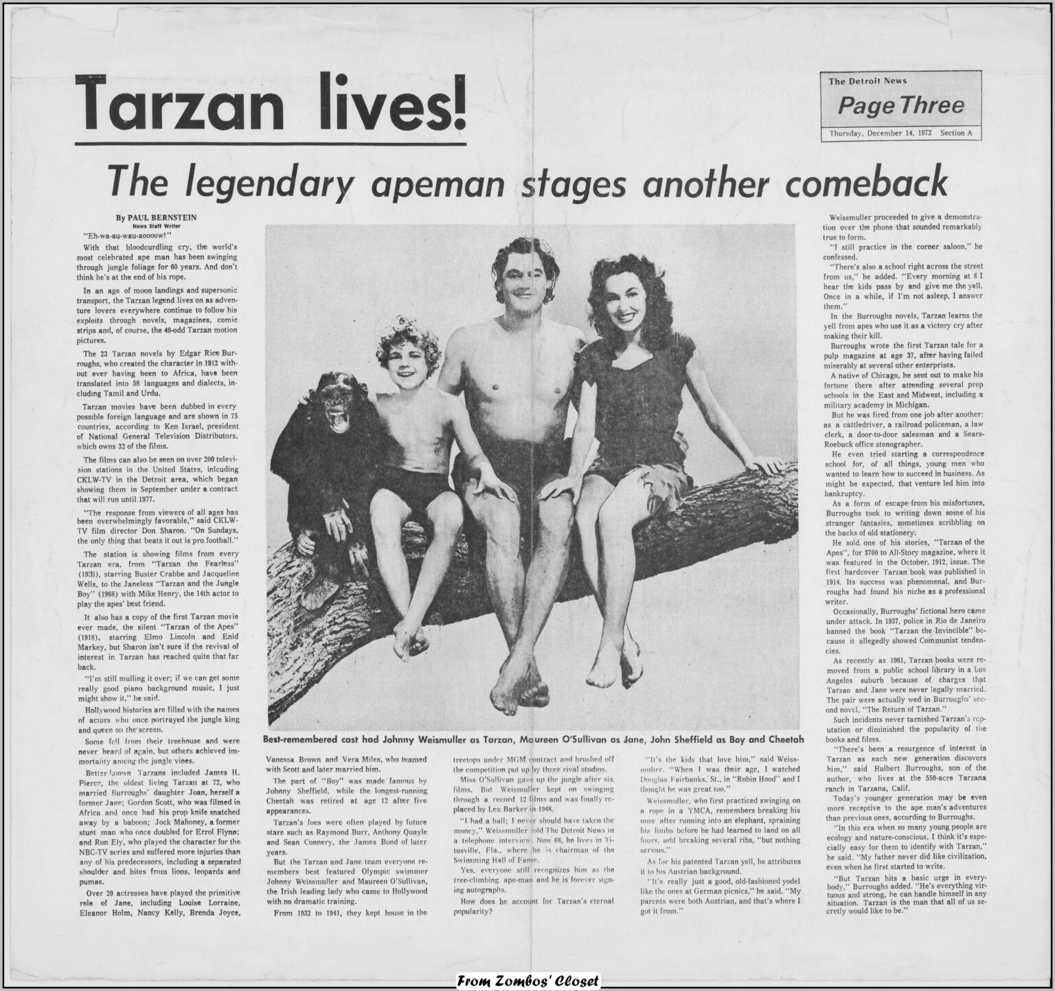 Tarzan Lives Detroit News Article 1972
