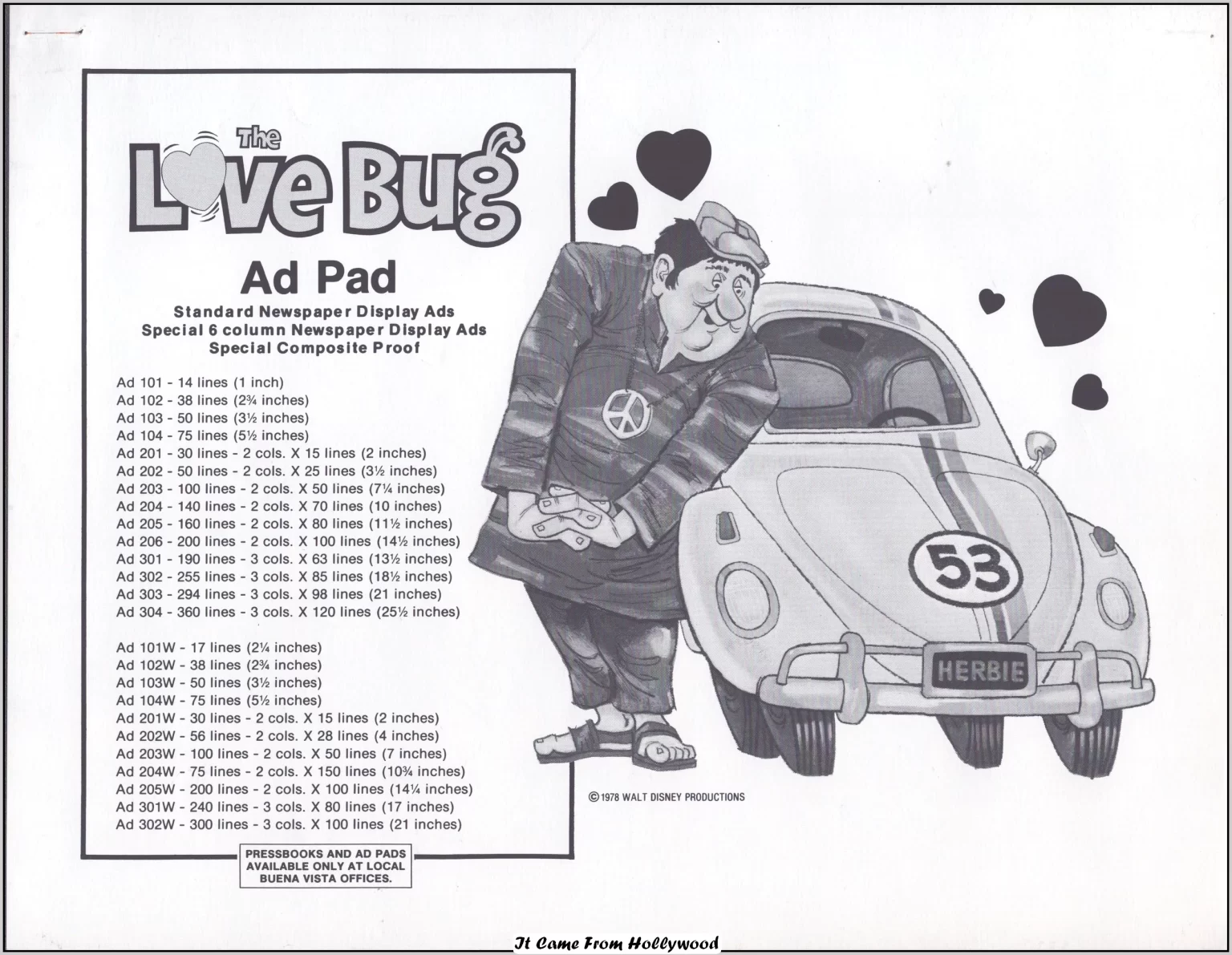 the Love Bug movie ad pad