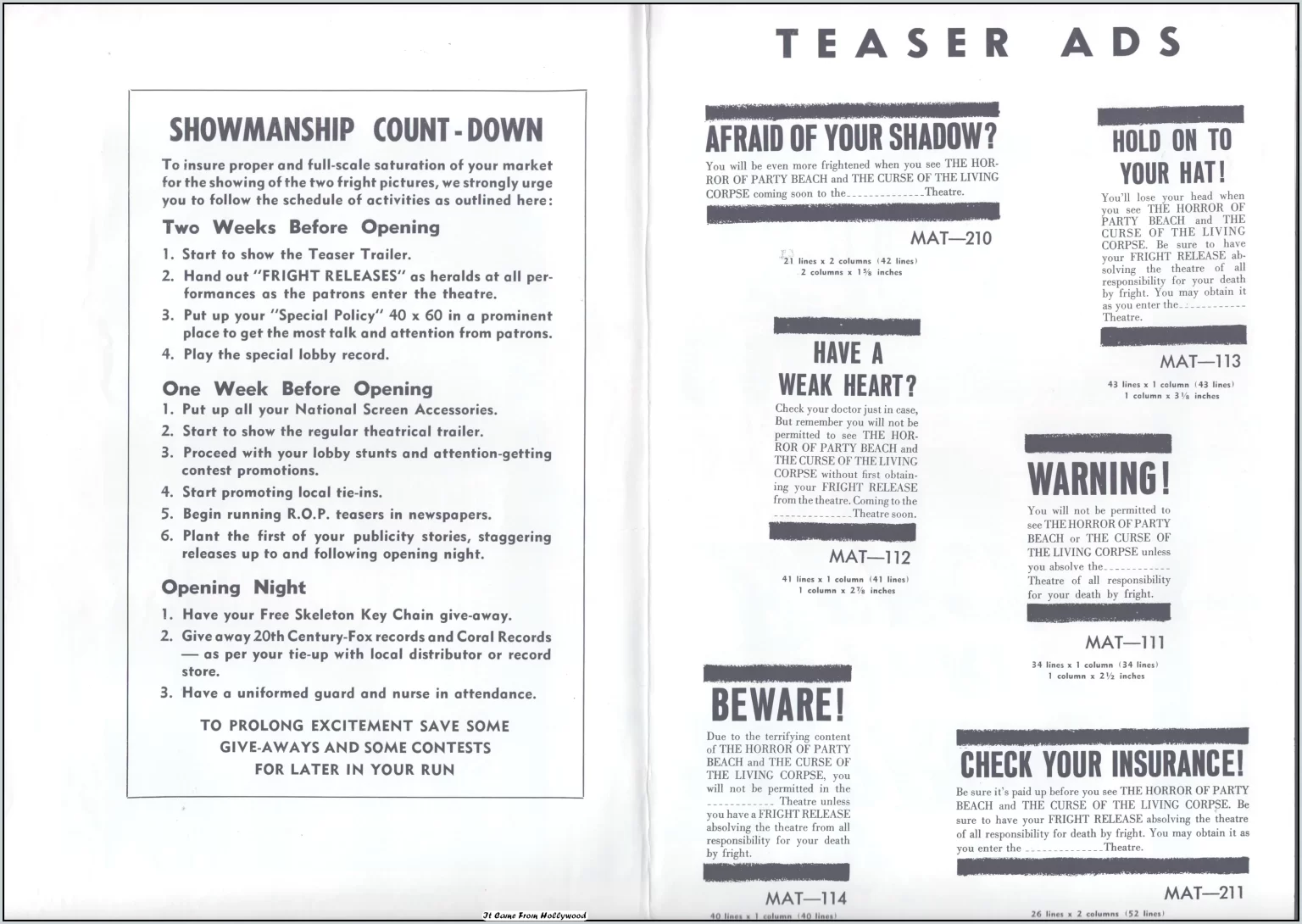 horror of party beach and curse of the living corpse double bill pressbook horror of party beach and curse of the living corpse double bill pressbook