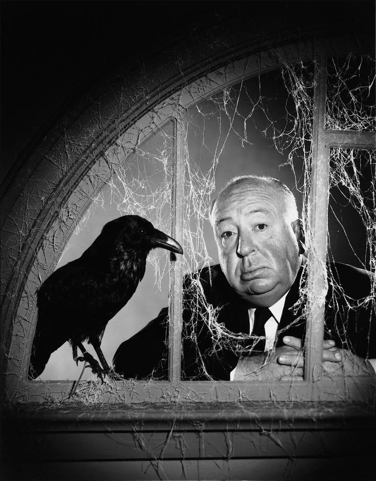 Alfred Hitchcock with raven publicity still Alfred Hitchcock with raven publicity still