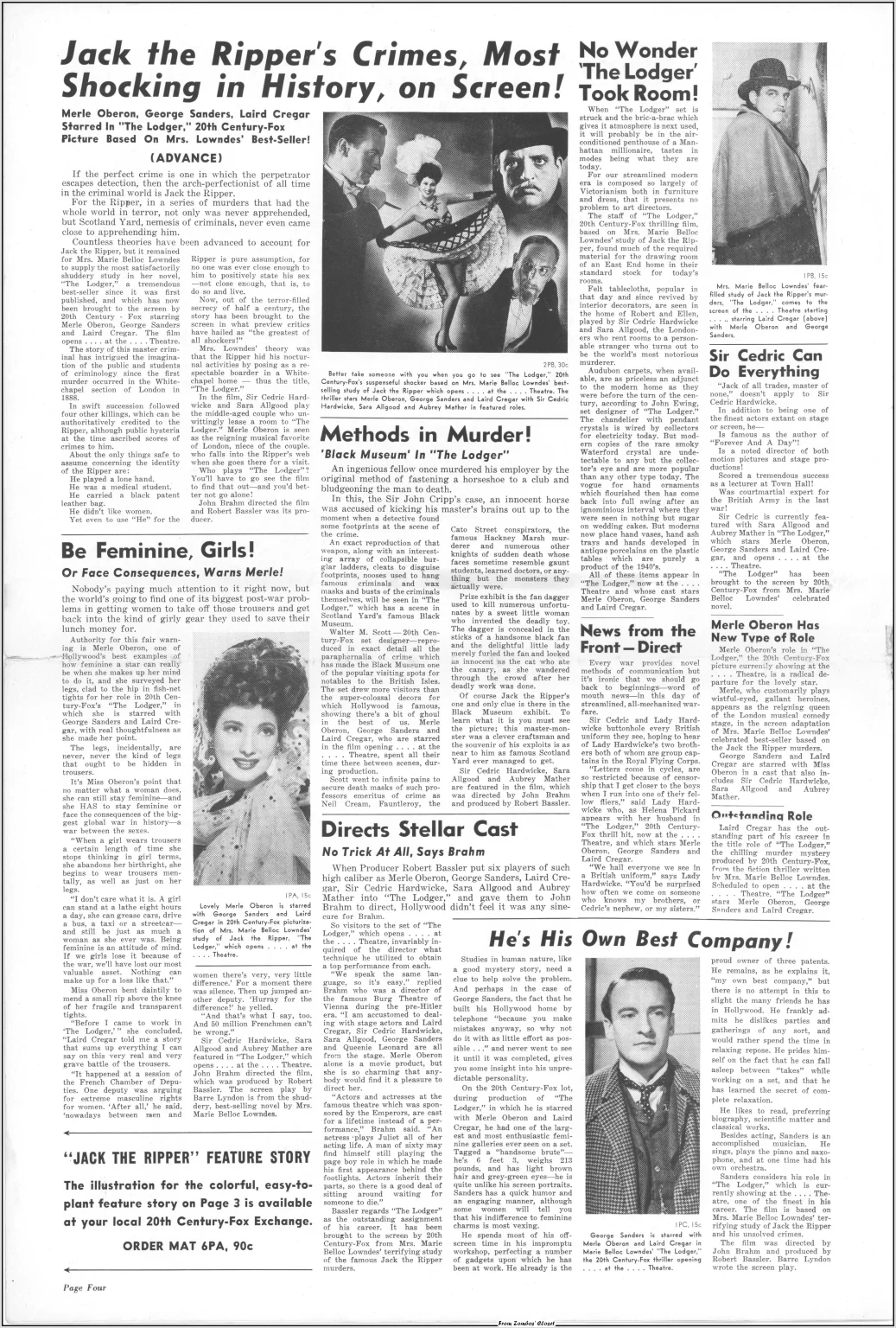 The Lodger 1944 movie pressbook The Lodger 1944 movie pressbook