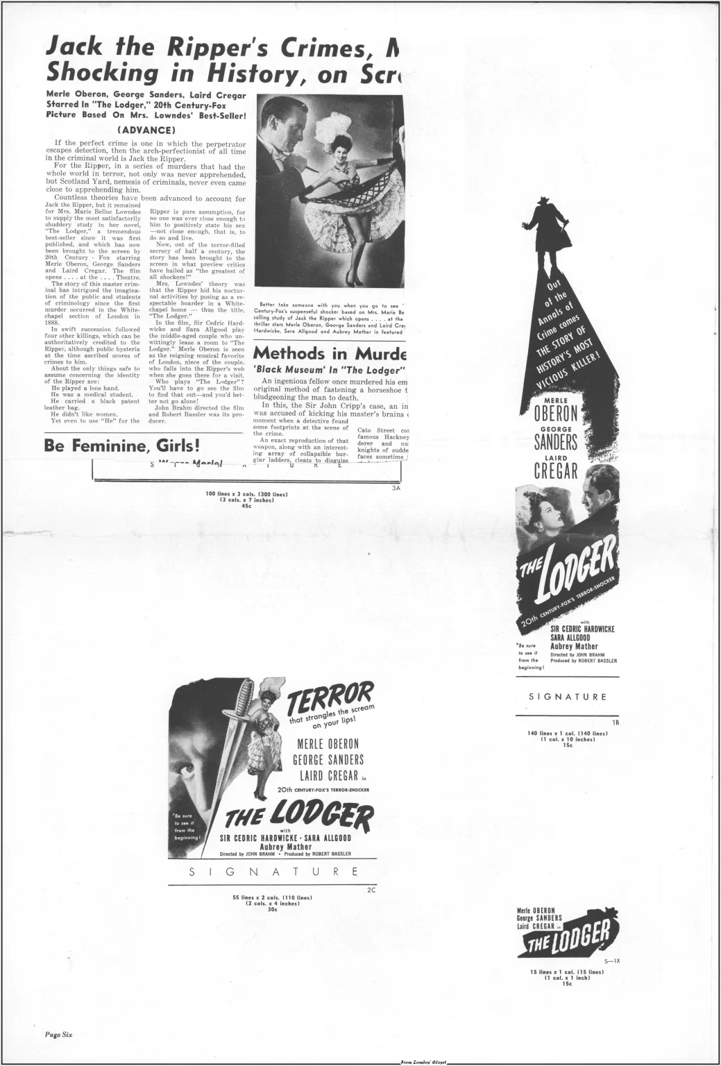 The Lodger 1944 movie pressbook The Lodger 1944 movie pressbook