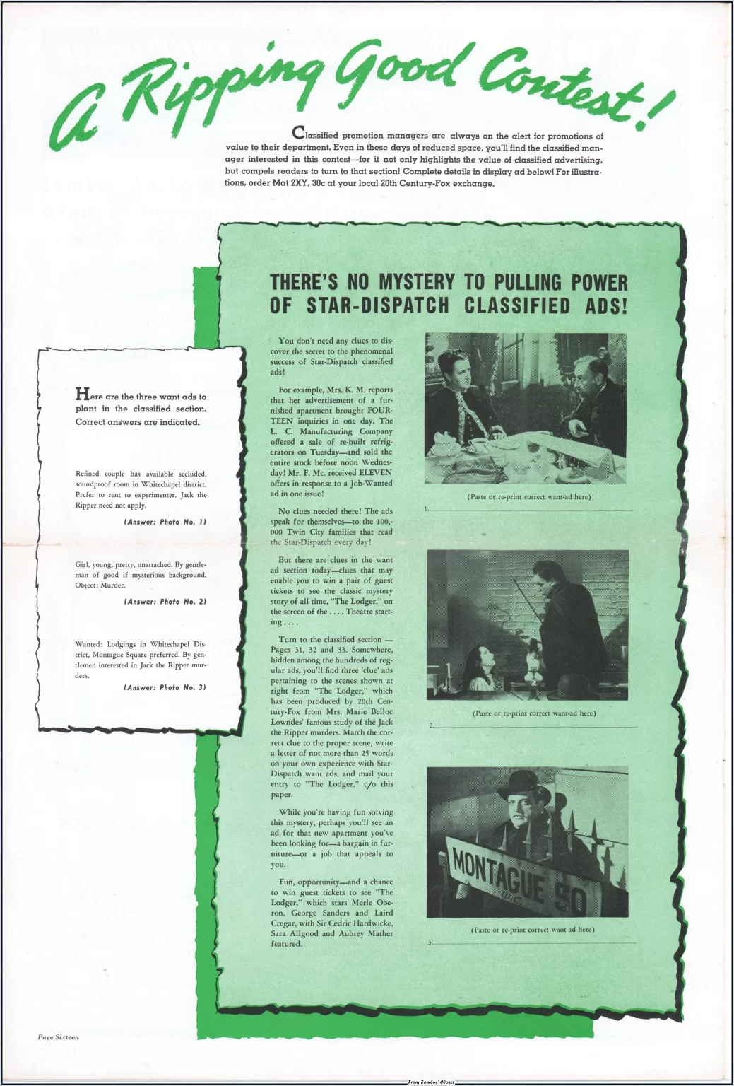 The Lodger 1944 movie pressbook The Lodger 1944 movie pressbook