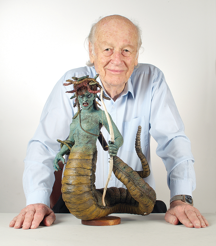 Ray Harryhausen next to his Medusa stop motion creation Ray Harryhausen next to his Medusa stop motion puppet.