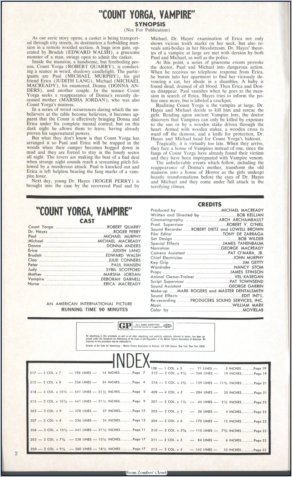 Count Yorga Vampire Pressbook