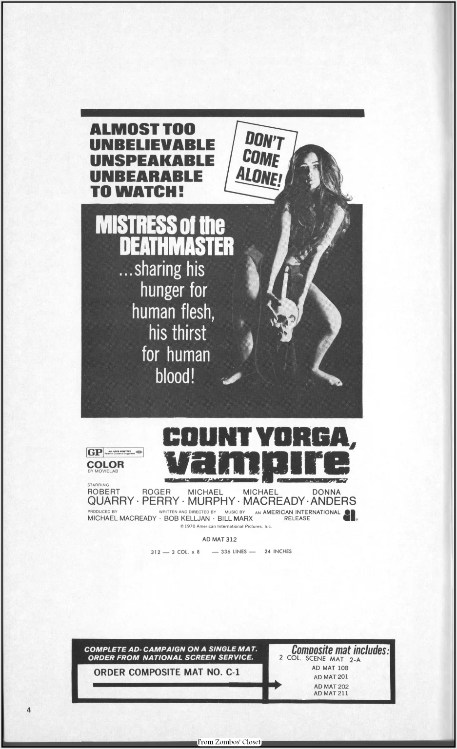 Count Yorga Vampire Pressbook