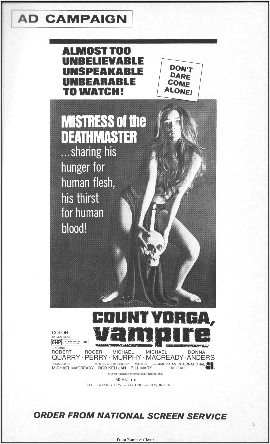 Count Yorga Vampire Pressbook