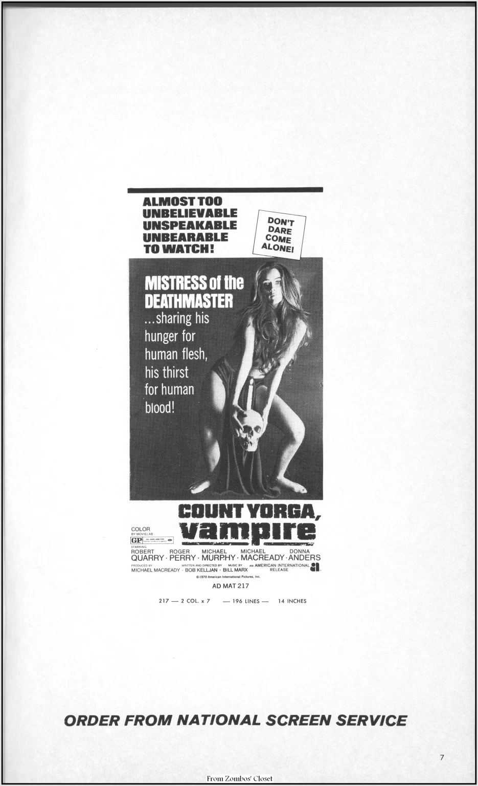 Count Yorga Vampire Pressbook
