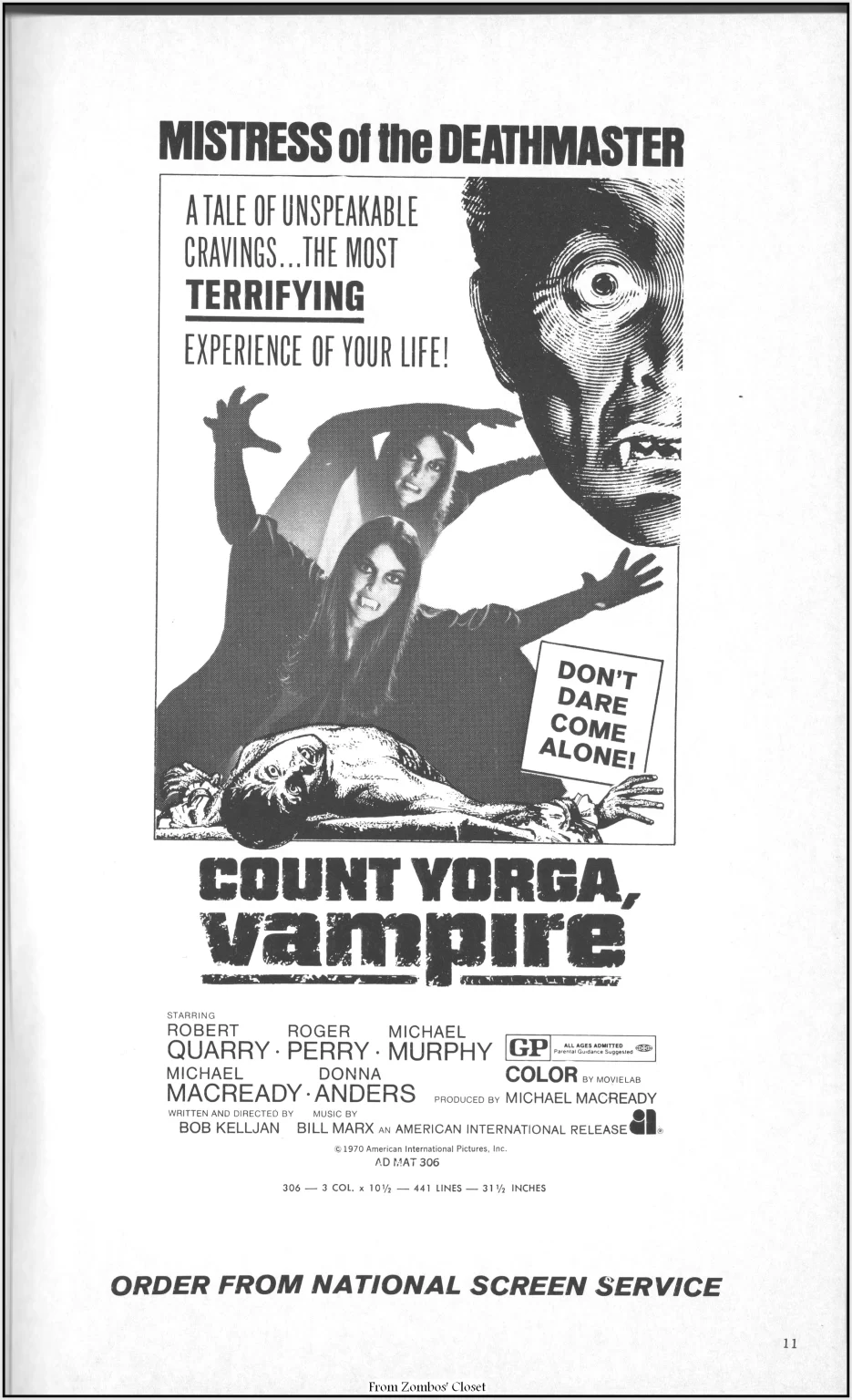 Count Yorga Vampire Pressbook