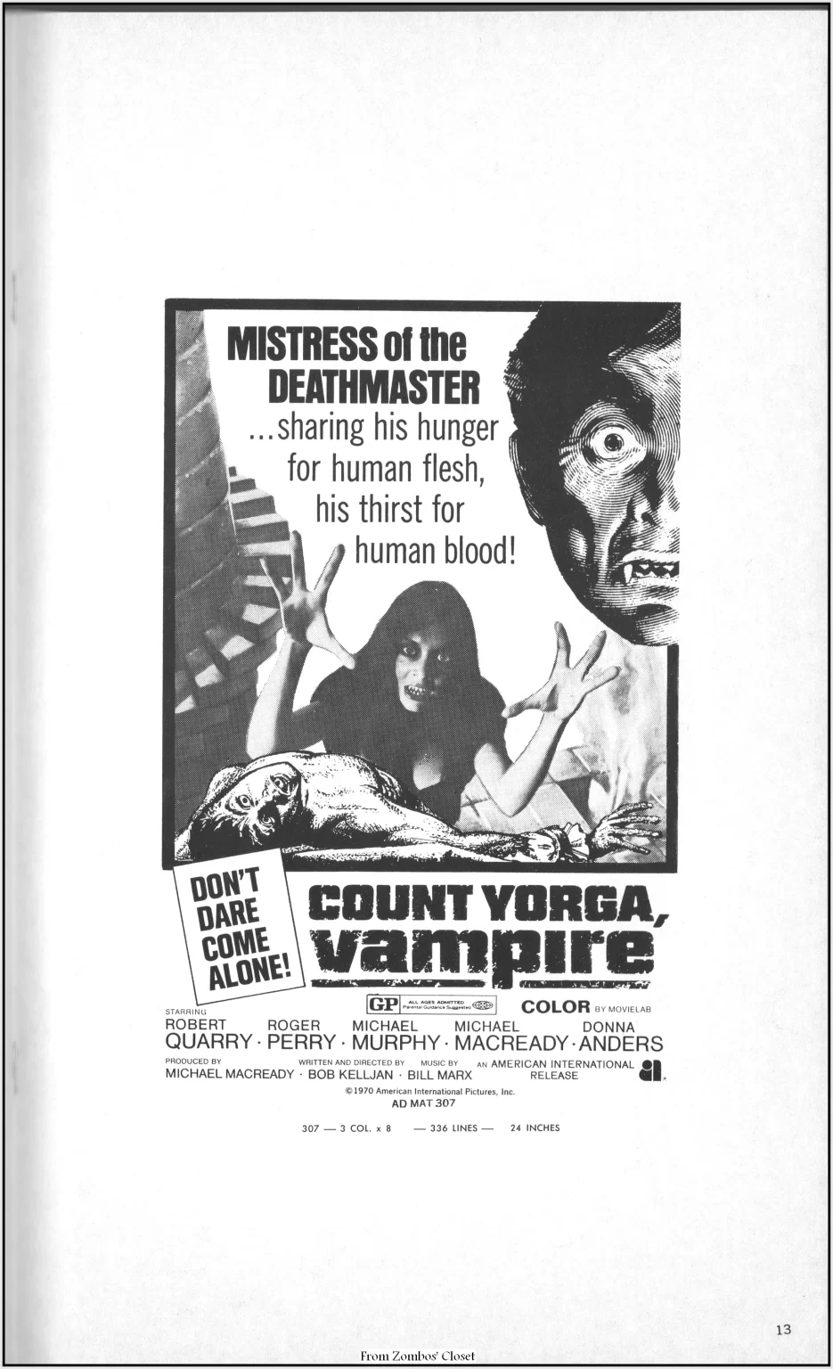 Count Yorga Vampire Pressbook