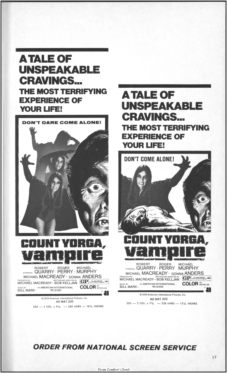 Count Yorga Vampire Pressbook