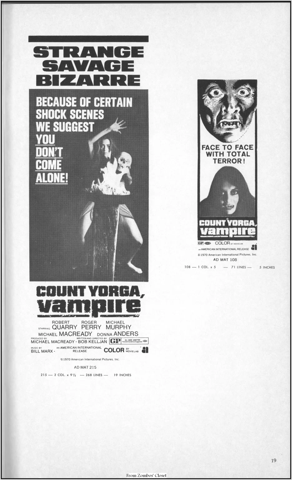 Count Yorga Vampire Pressbook