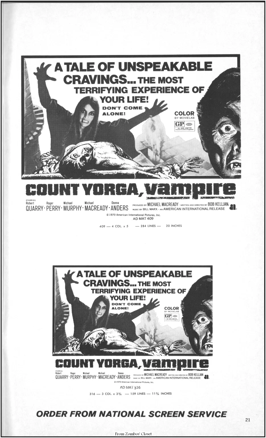 Count Yorga Vampire Pressbook