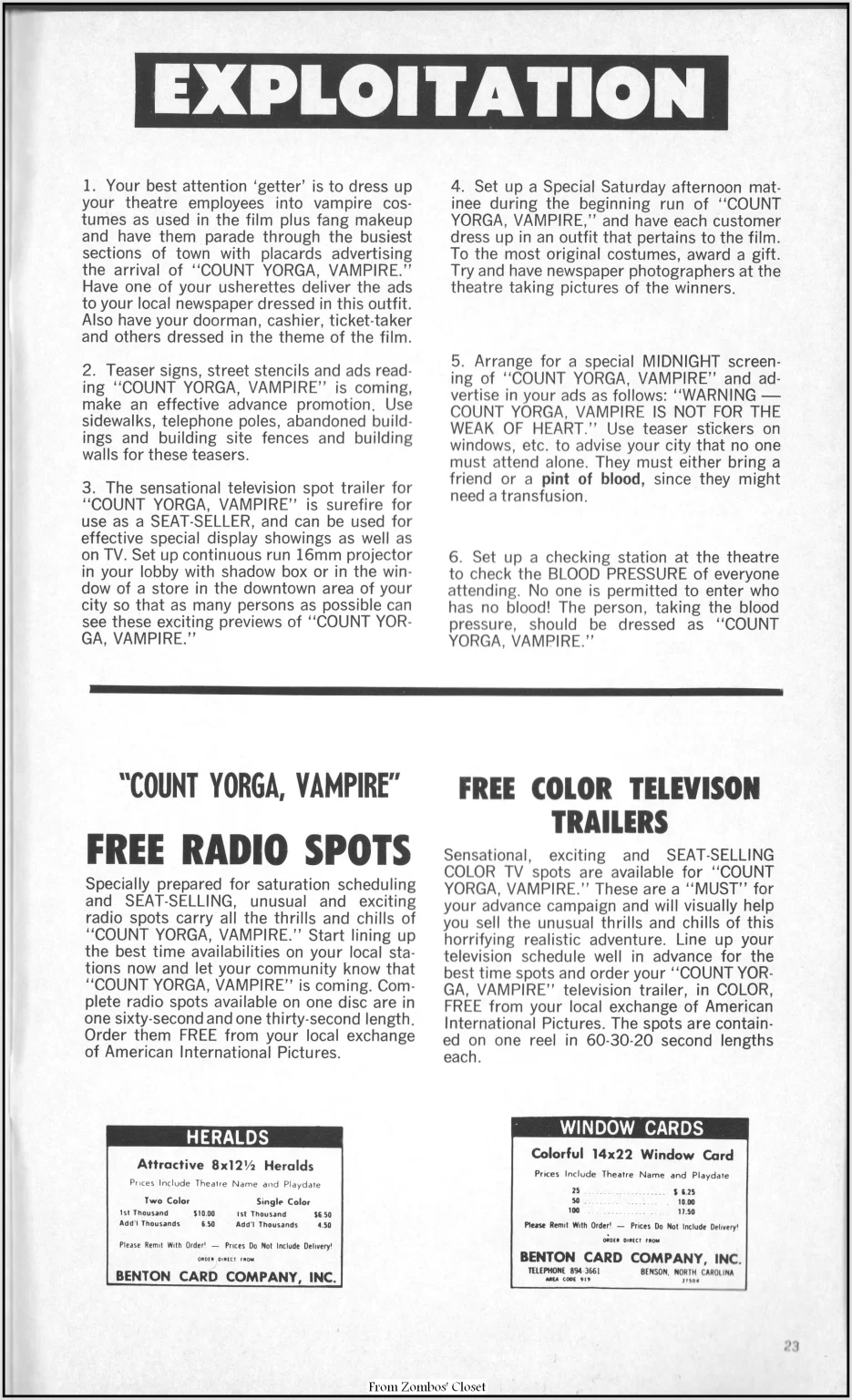 Count Yorga Vampire Pressbook