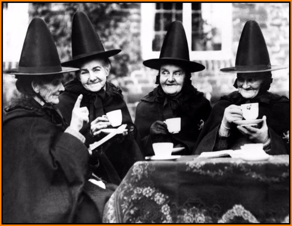 Granny and Friends, four Halloween witches having tea. Granny and Friends, four Halloween witches having tea.