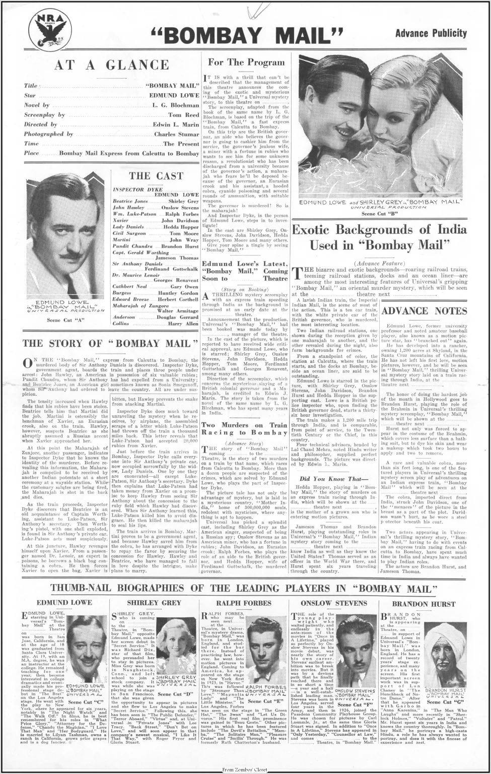 Bombay Mail 1934 Movie Pressbook