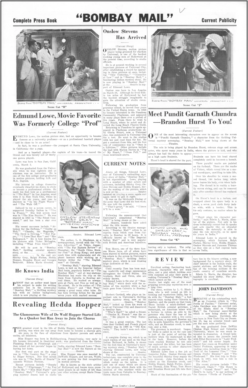 Bombay Mail 1934 Movie Pressbook