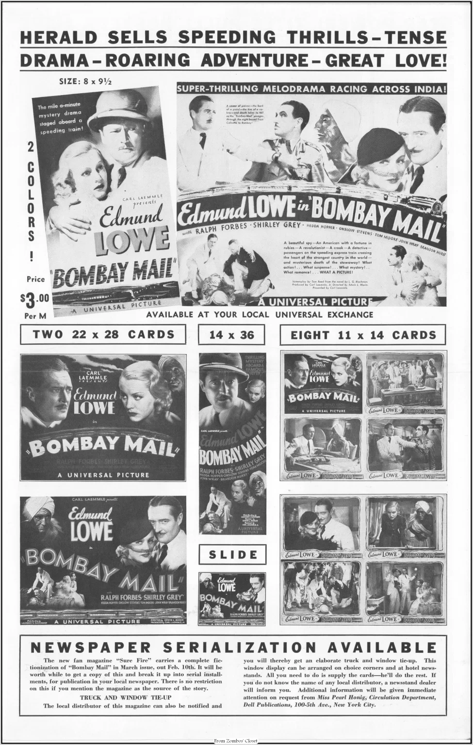 Bombay Mail 1934 Movie Pressbook
