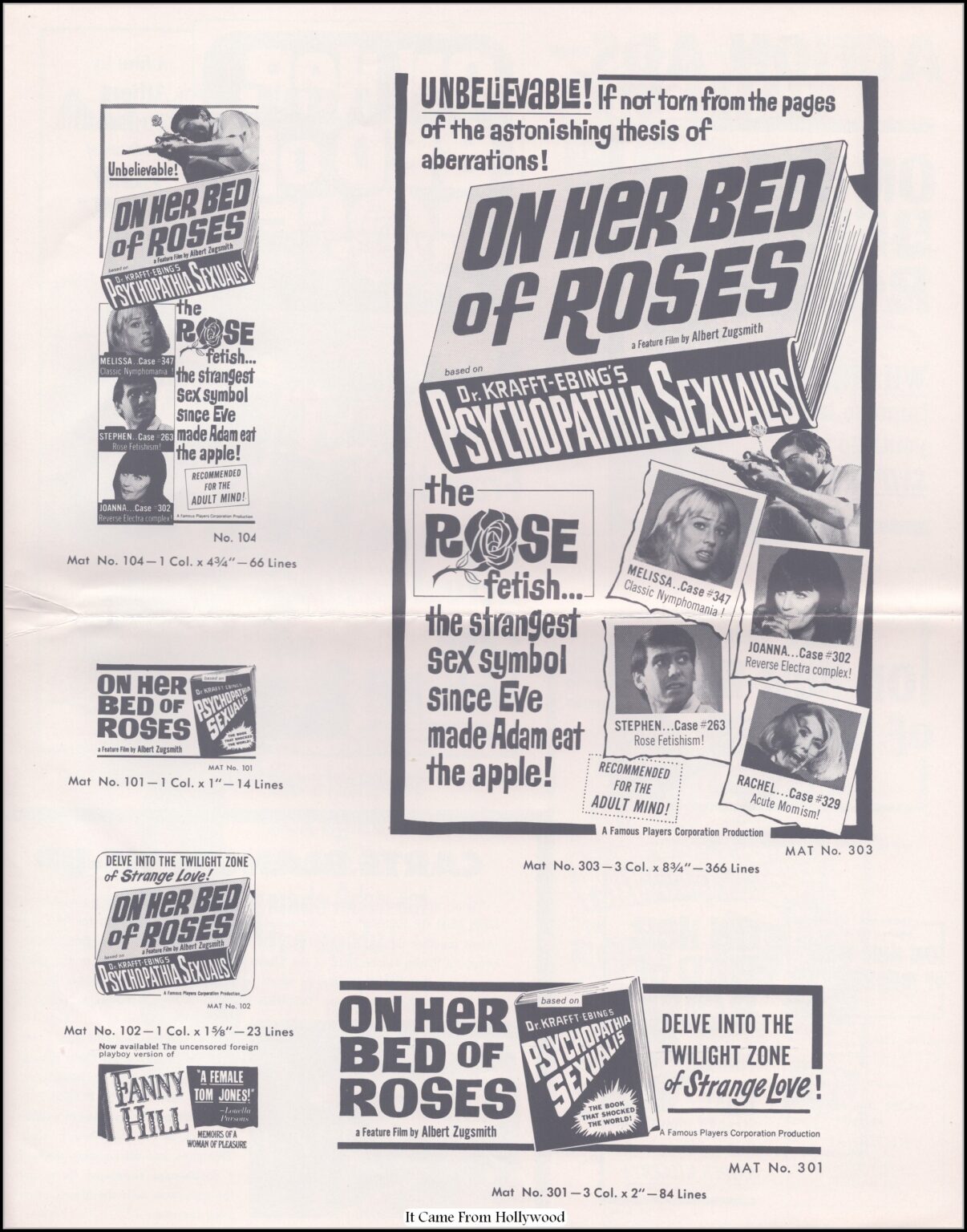 On Her Bed of Roses 1966) movie pressbook ad supplement On Her Bed of Roses 1966) movie pressbook ad supplement