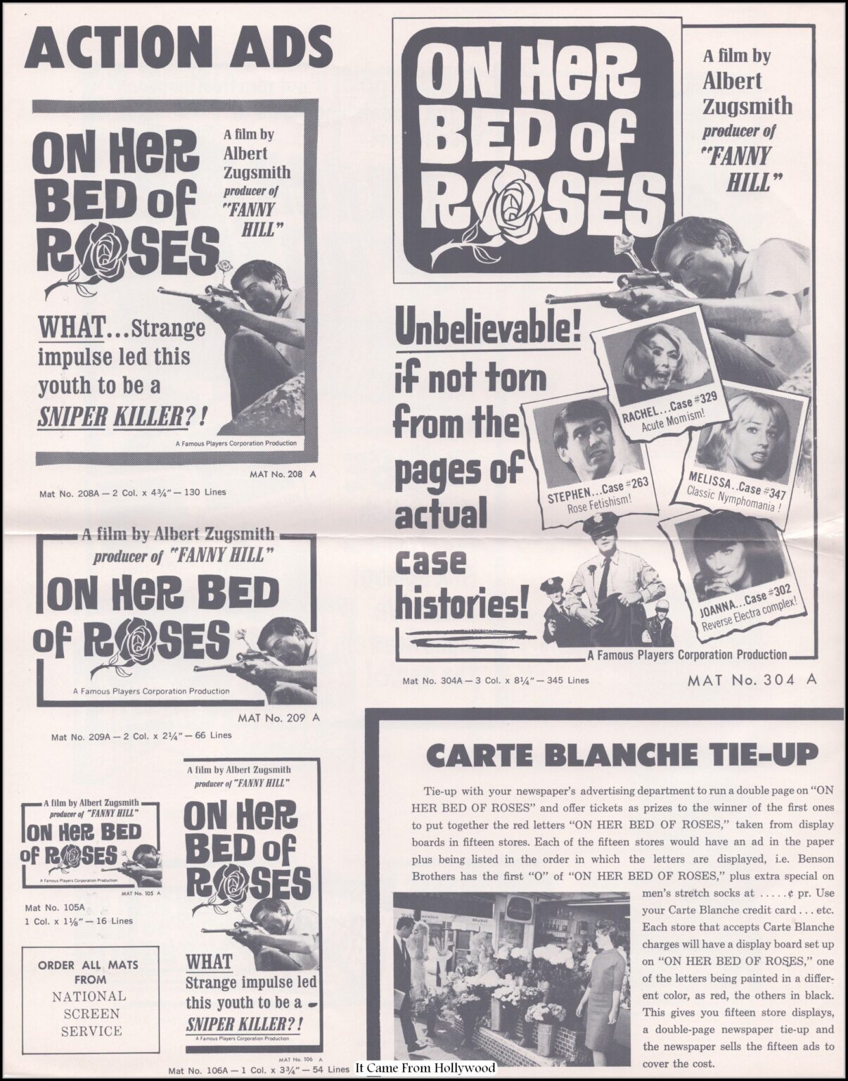 On Her Bed of Roses 1966) movie pressbook ad supplement On Her Bed of Roses 1966) movie pressbook ad supplement