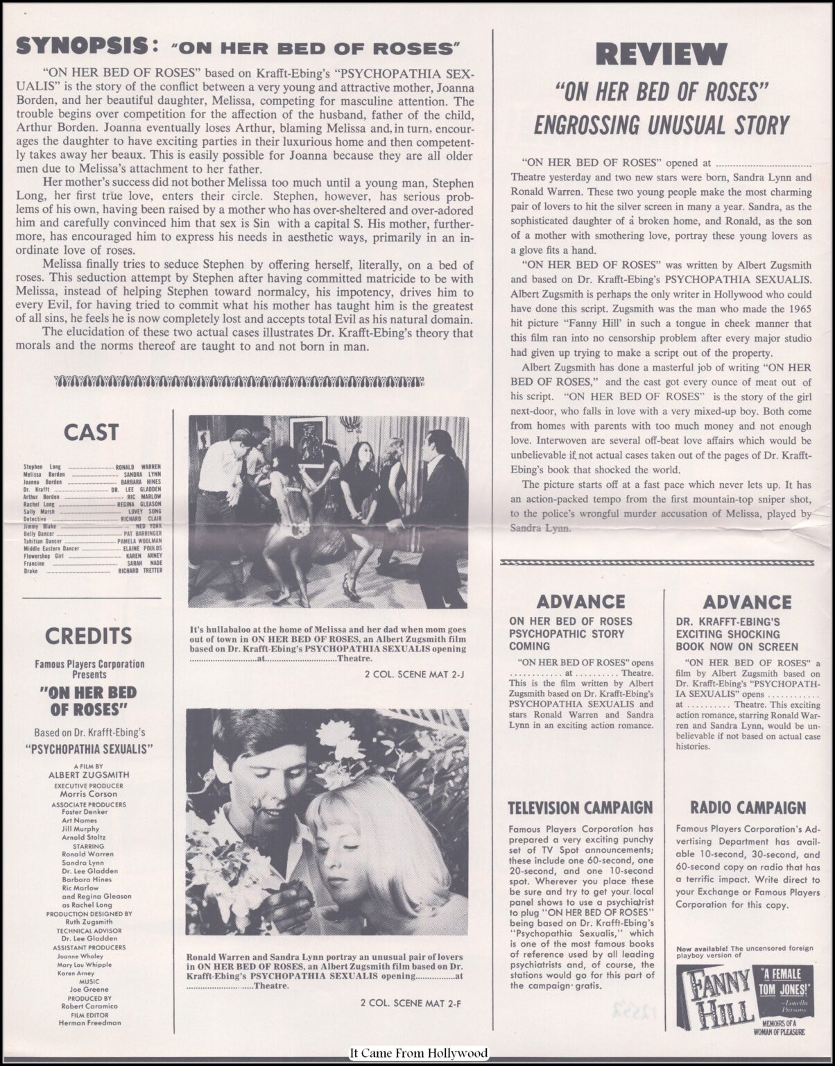 On Her Bed of Roses 1966) movie pressbook On Her Bed of Roses 1966) movie pressbook