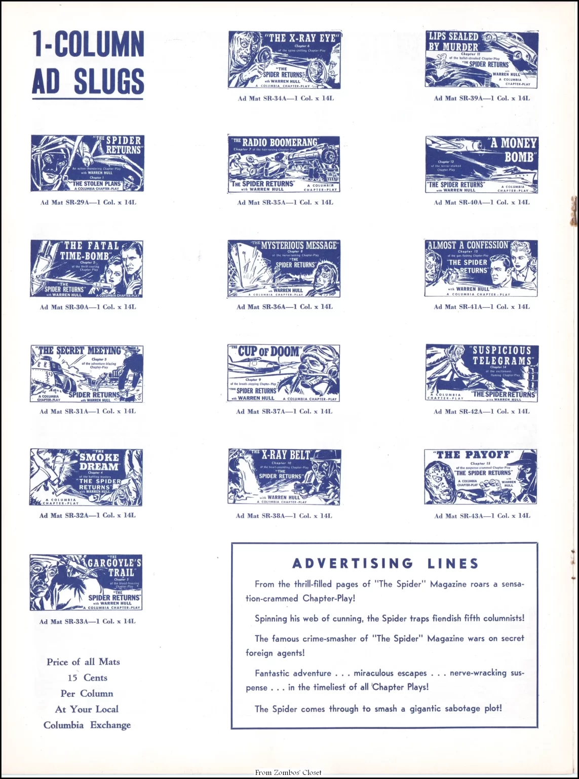 The Spider Returns 1941 movie pressbook.