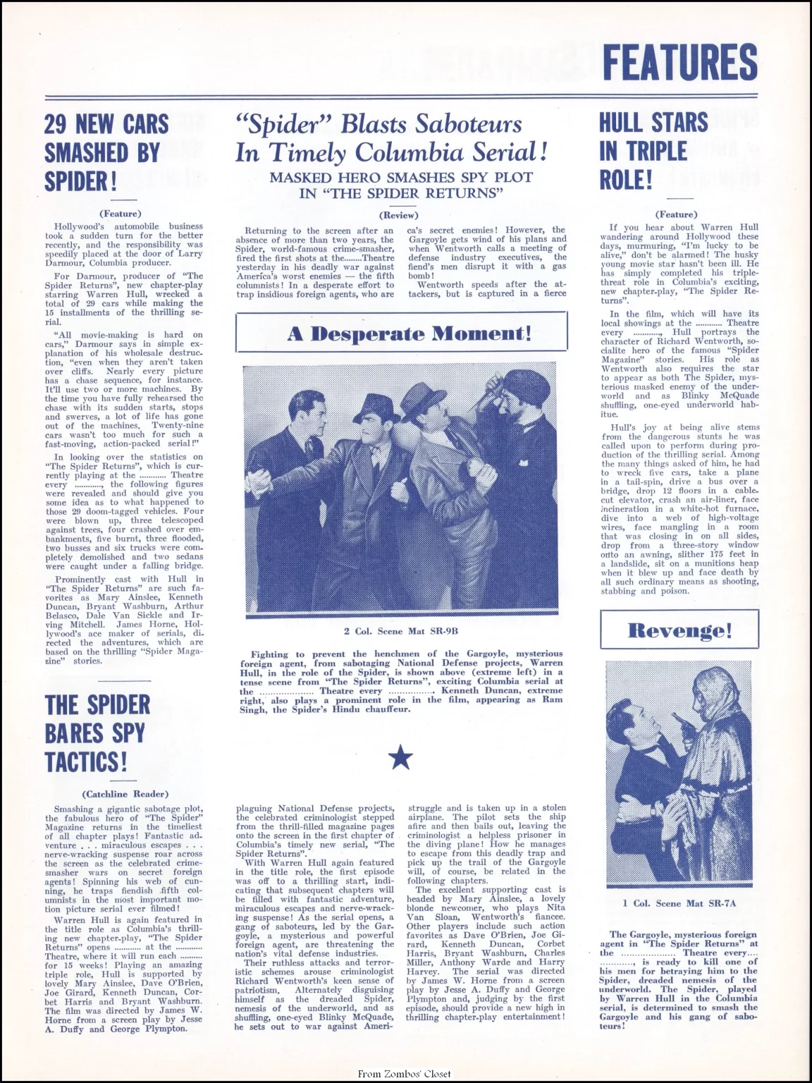 The Spider Returns 1941 movie pressbook.