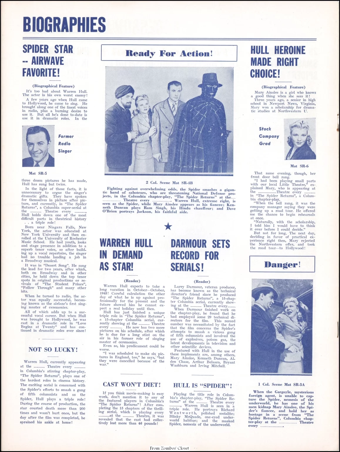 The Spider Returns 1941 movie pressbook.