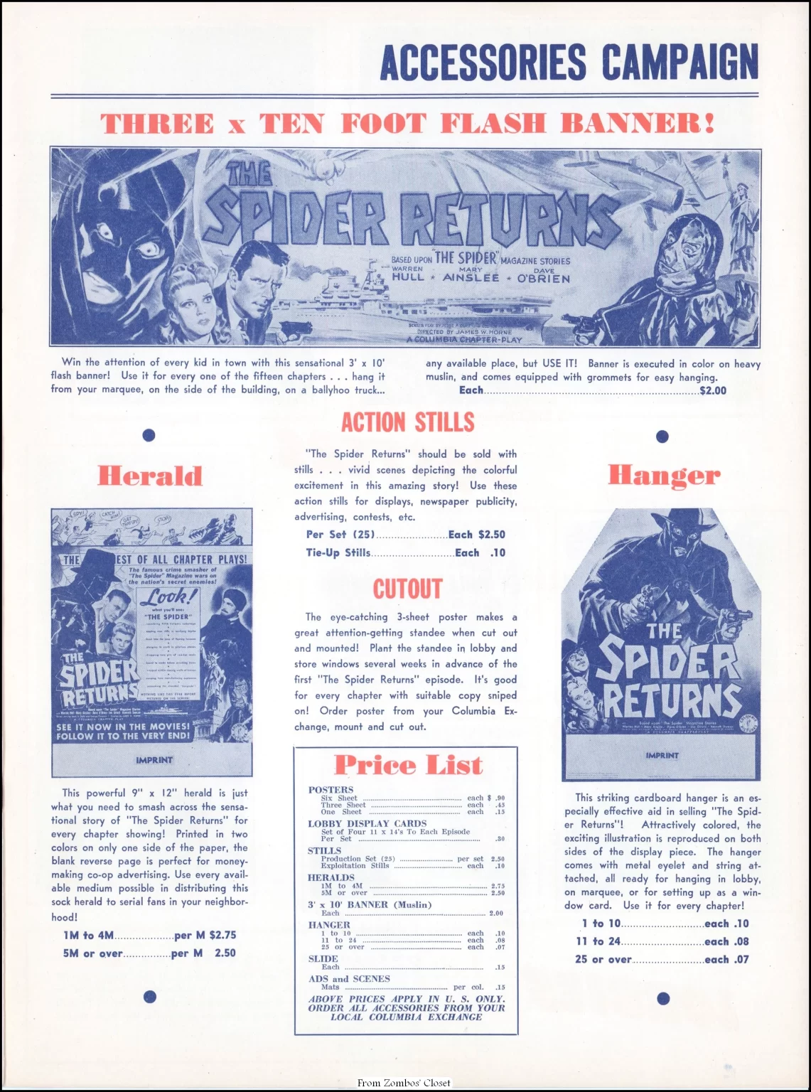 The Spider Returns 1941 movie pressbook.