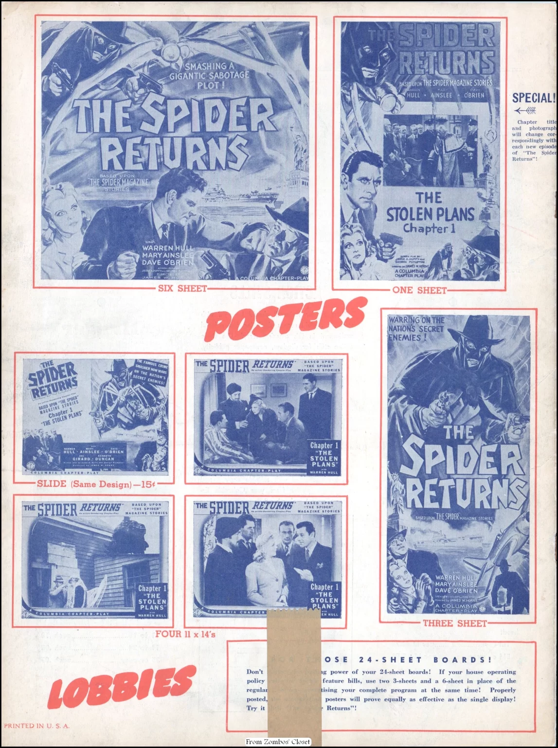 The Spider Returns 1941 movie pressbook.