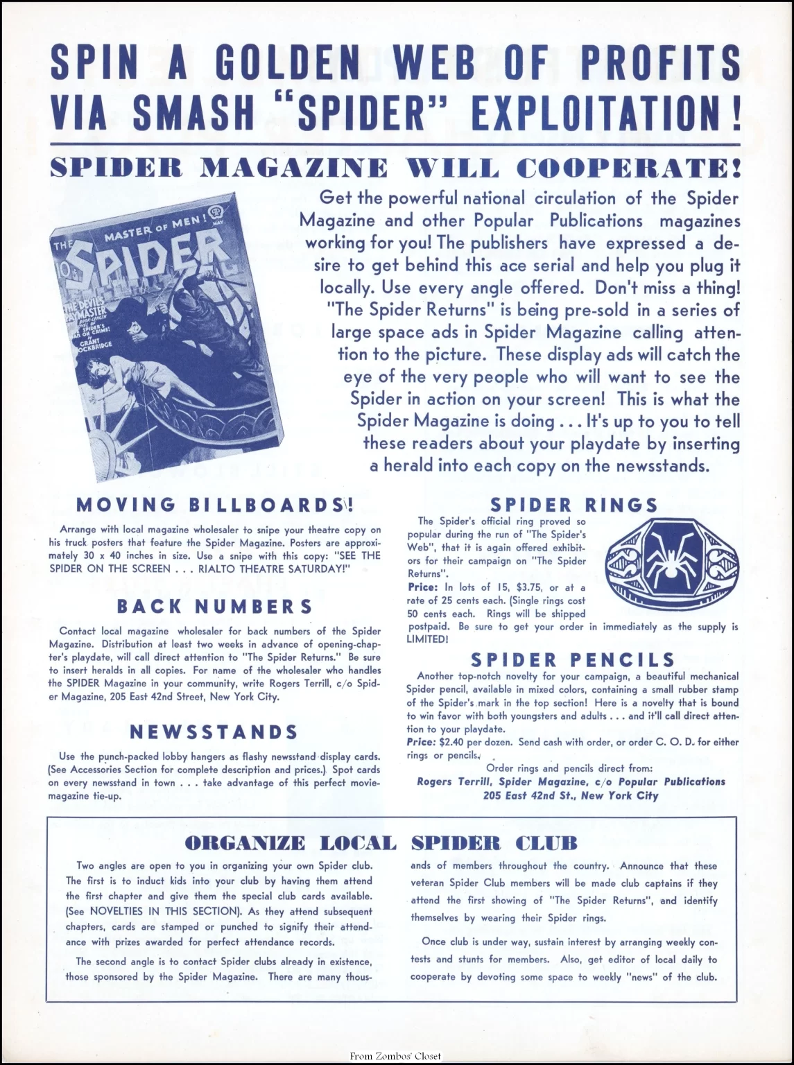 The Spider Returns 1941 movie pressbook.