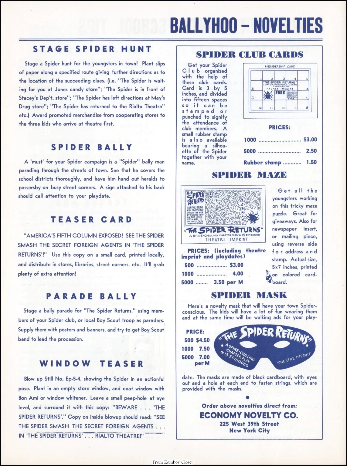 The Spider Returns 1941 movie pressbook.