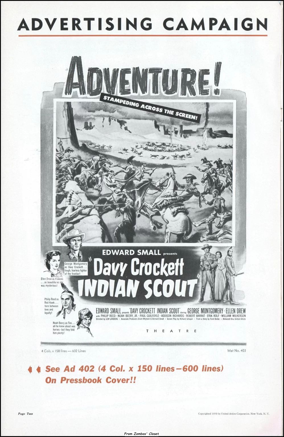 Davey Crockett, Indian Scout 1950 movie pressbook Davey Crockett, Indian Scout 1950 movie pressbook