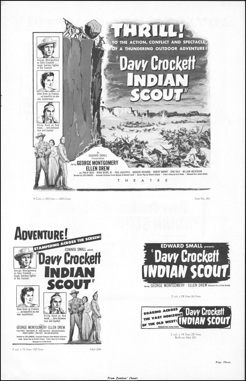 Davey Crockett, Indian Scout 1950 movie pressbook Davey Crockett, Indian Scout 1950 movie pressbook