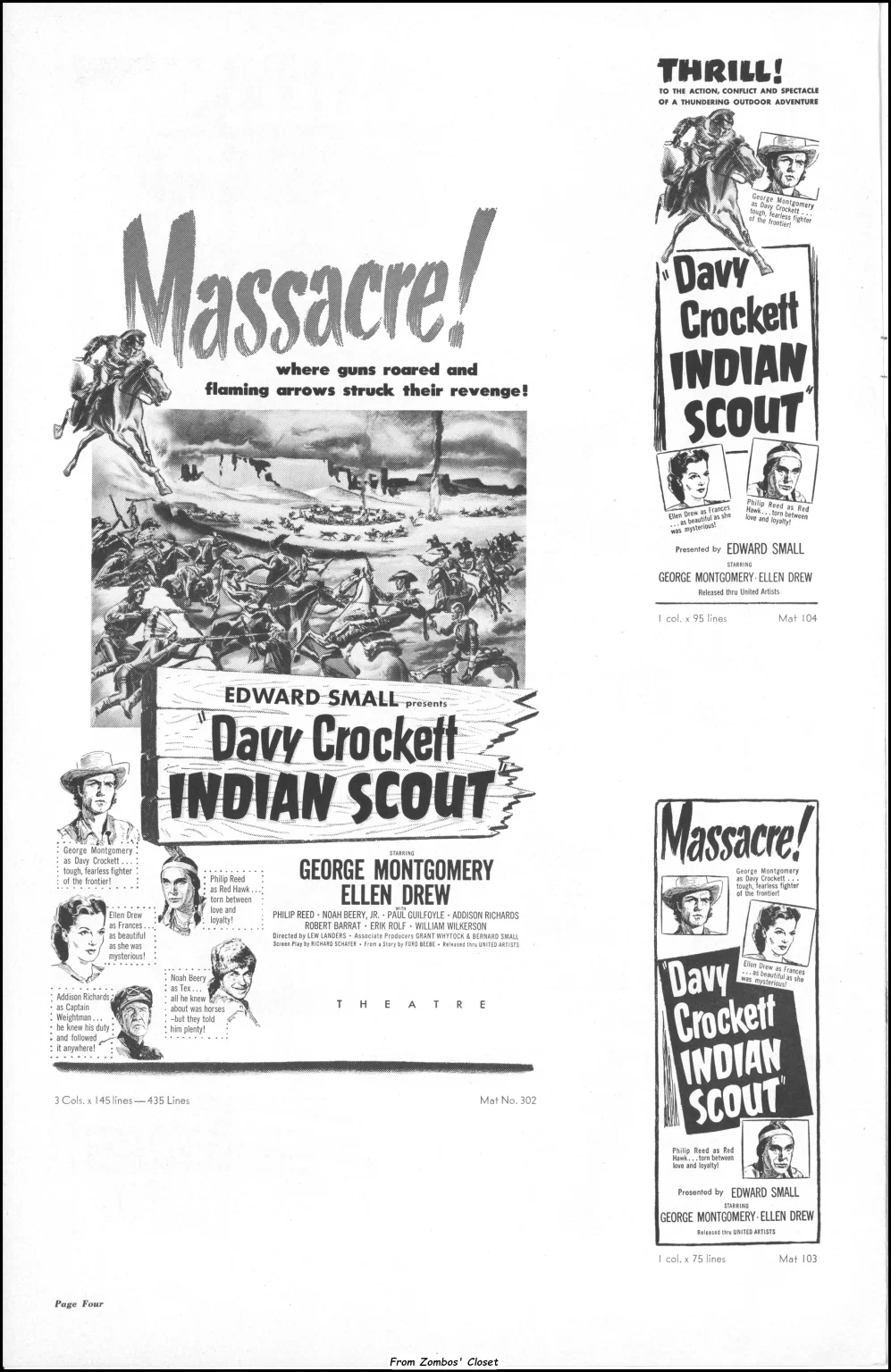 Davey Crockett, Indian Scout 1950 movie pressbook Davey Crockett, Indian Scout 1950 movie pressbook