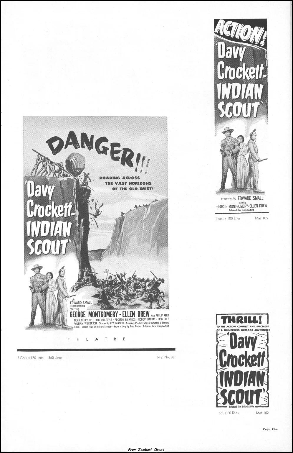 Davey Crockett, Indian Scout 1950 movie pressbook Davey Crockett, Indian Scout 1950 movie pressbook