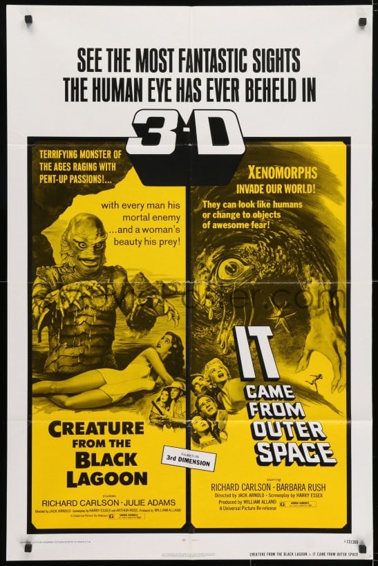 The one-sheet poster used for a combo 3D showing in 1972. Individual movie one-sheets were also produced for theaters choosing to only show one movie at a time. The one-sheet poster used for a combo 3D showing in 1972. Individual movie one-sheets were also produced for theaters choosing to only show one movie at a time.