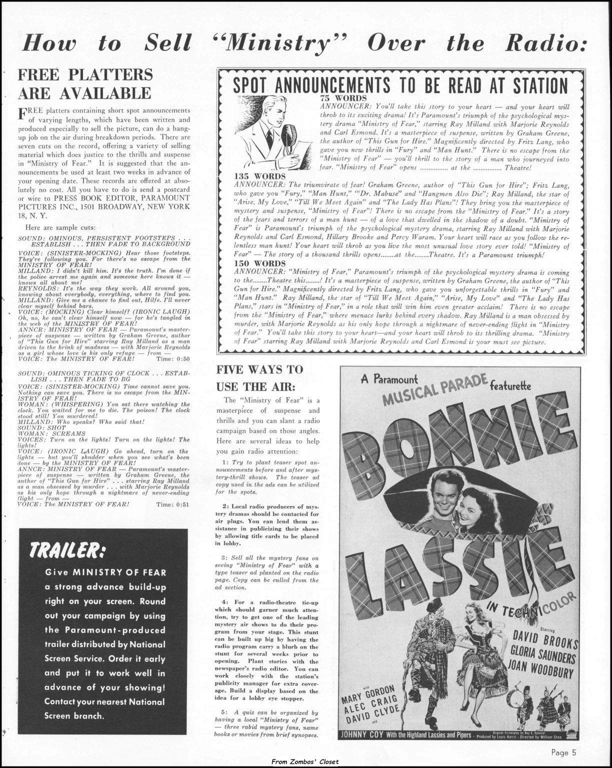 Ministry of Fear Pressbook 1944 Ministry of Fear Pressbook 1944